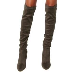 JOIE x ANTHROPOLOGIE | Jemima Over Knee Suede Stilletto Boot Taupe Heel | 36, 6